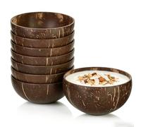 GOMETY Juego de 8 cuencos de coco, 650 ml, cáscaras de coco pulidas, cuenco de coco natural, hecho a mano, para arroz, postre, ensalada, fruta, cereales, veganos, regalos, decoración de cocina