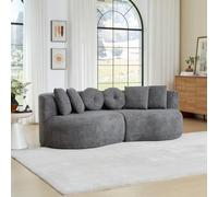 gonew21 Sofá de 2 plazas de chenilla, diseño de anacardo, modular, curvado | Sofá tapizado de 223 cm, color antracita, 2 piezas, curvado, 6 cojines, envasado al vacío, para salón, sin función de dormir