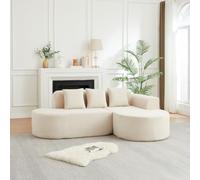 gonew21 Sofá modular de pana de 220 cm, en forma de L, color beige | 3 cojines sin montaje, 72 horas, diseño curvado para sala de estar, sala de juegos, salones