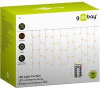 goobay 57942 Cortina de luz de 300 LED con mando a distancia - función de temporizador - 8 modos de luz - regulador de intensidad y transformador externo de 31 V - blanco cálido (3000 K)