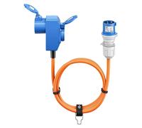 Goobay 76232, cable adaptador CEE, conector CEE a acoplamiento CEE de 90° y acoplamiento de toma de tierra, 1,5 m, naranja. Cable para camping, apto para exteriores, 16 A / 230 V