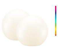 Goobay 80204, juego de 2 faroles solares LED esféricos, 20 cm, tamaño M, RGBW. Faroles solares para exteriores con colores RGB y 10 modos de luz, 10 lúmenes de luz blanca, IP44 para uso en exteriores