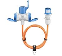 goobay Cable Adaptador CEE para Caravana, 5m, Enchufe CEE a 1x Toma CEE y 2X Toma con Contacto de protección, IP 44, Cable de Camping, Autocaravana y Obras, 76265