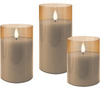 Goobay juego de 3 velas led en cristal, color transparente dorado, con