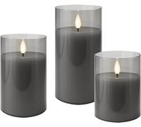 Goobay juego de 3 velas led en cristal, color transparente gris, con t