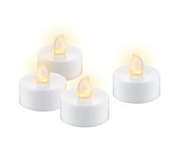 goobay Set de 4 velas LED tipo tealight con temporizador, luz blanca cálida (2500 K), parpadeo realista, a pilas (CR2032 incluidas), color blanco, 77752