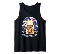 Good Fortune Lucky Cat Maneki Luck Charm Neko Japonés Camiseta sin Mangas