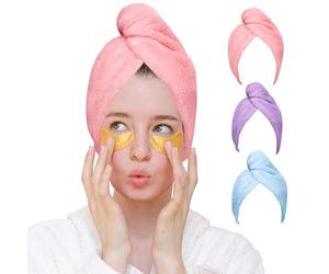 Good Nite 3 Piezas Toalla Microfibra Pelo Turbante de Cabello Súper Absorbente Toalla de Microfibra para el Cabello Rizado Largo 3 Colores Rosa Morado Azul con Botones