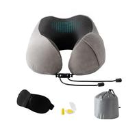 Good Nite Almohada de Viaje Cervical Viscoelástica, Cojín de Cuello para Avión/Tren/Coche, Almohada de Memoria Ergonómica Compacta con Accesorios (Máscara, Tapones, Bolsa), Ajustable (Gris)