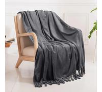 Good Nite Fluffy Grey Manta polar Diseño de flecos Ideal Sofá/sillas/camas 127x152 cm Manta de salón Gris 127x152cm