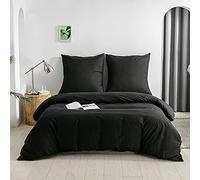 Good Nite Juego de Ropa de Cama de 3 Piezas, 100% Microfibra de poliéster, cómodo con Cremallera, 1 Funda nórdica Lisa y 2 Fundas de Almohada (Negro, 200 x 200 cm y 2 Fundas de Almohada de 80 x 80