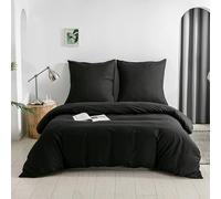 Good Nite Juego de Ropa de Cama de 3 Piezas, 100% Microfibra de poliéster, cómodo con Cremallera, 1 Funda nórdica Lisa y 2 Fundas de Almohada (Negro, 240 x 220 cm y 2 Fundas de Almohada de 80 x 80