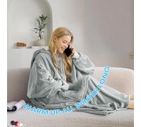 Good Nite-Sudadera con capucha para mujer, manta de manga larga, suéter de gran tamaño con bolsillos, franela Gris 90x130cm