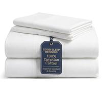 Good Sleep Bedding - Juego de sábanas tamaño Queen de 100% algodón Egipcio de 1000 Hilos, 4 Piezas, Tejido Satinado, con Bolsillo Profundo de 40,6 cm, Color Blanco