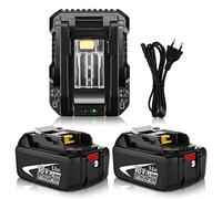 Goodexo 2 baterías de repuesto BL1860B para batería de 18 V y cargador de 14,4 ~ 18 V 3 A para cargador DC18RA DC18RC DC18SF DC18RD para BL1860B BL1860 BL1850B BL1850 BL1830 BL1840 con LED