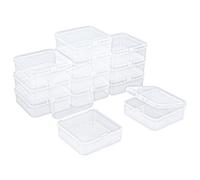 Goodma Caja de almacenamiento, 12 unidades, 95 x 95 x 35 mm | Cuadrado, plástico transparente, con tapas abatibles, para objetos pequeños y proyectos de manualidades