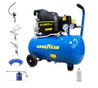 Goodyear - Compresor Eléctrico Portátil 24L con Kit 5 Accesorios, 2HP (1.5kW) Motor de Inducción, 8 bares, 165 l/min, Silencioso, Con Ruedas y Regulador - Ideal para Bricolaje y Taller