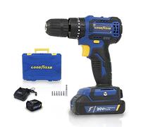 Goodyear - Taladro de Impacto Inalambrico con Maletin, 20V Brushless, 2 Velocidades 0-1500 rpm, Atornillador, Par máximo 27/45 Nm, Regulador 21 posiciones, Batería 2,0Ah + Cargador rápido incluidos