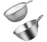 GOOHOCHY Colador y Cuenco de Acero Inoxidable para Lavar Arroz con Asa, Ligero y Resistente, Adecuado para Frutas y Verduras en Cocina, Set de 1 Pieza