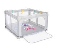 GOPLUS 127x127 cm Parque Infantil Plegable para Bebés, Parque Portátil con 50 Pelotas Oceánicas, Bolsa de Transporte, Puertas y 4 Anillos, Centro de Actividades para 0-3 Años, Automático (Gris claro)