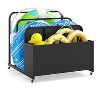 GOPLUS Arcón con 2 Toalleros para Piscina, Jardín, Terraza, 100 x 100 x 94 cm, Baúl Almacenamiento de PE Rattan con 4 Ruedas, Armario Exterior Impermeable para Juguetes, Cojines (Negro)