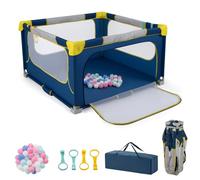 GOPLUS arque Infantil Plegable para Bebés, 127 x 127 x 72,5 cm, Parque Portátil con 50 Pelotas Oceánicas, Bolsa de Transporte, Cerca de Seguridad para Bebés con Puertas (Azul)