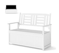 GOPLUS Banco de Jardín para 2 Personas con 185 l de Espacio de Almacenamiento, Banco Cofre de Madera Maciza de Álamo, Banco para Balcón con Capacidad hasta 250 kg, para Balcón y Jardín (Blanco)