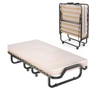 GOPLUS Cama Plegable 90 x 200 cm con Colchón de 10 cm | Cama Abatible Vertical con 4 Ruedas, Estable Armadura de Metal, Soporta Hasta 120 kg