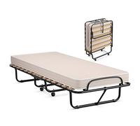 GOPLUS Cama Plegable con Colchón de Espuma 190x80x40 cm Beige | Cama Abatible Vertical con 4 Ruedas, Estable Armadura de Metal, Soporta hasta 120 kg para Exterior y Interior