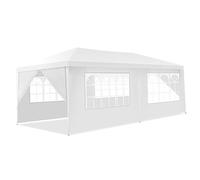 GOPLUS Carpa Plegable Impermeable, 3x6m, Cenador de Jardín con 6 Partes Laterales Desmontables y 2 Puertas con Cremallera, Ventanas, Tubo de Acero, Lona de PE para Fiesta (Blanca, 6x3 m)