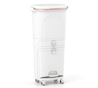 GOPLUS Cubo de Basura de Cocina de 42 L, Clasificación de 3 Niveles,Blanco | con 2 Cubos Interiores, Cajón, Compartimento Inclinable, Tapa, Asas y Pedal, Contenedor de Residuos para Salón, Baño