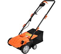 GOPLUS Escarificador Eléctrico 2 en 1, con Bolsa de Recogida de 30L/45L, Aireador de Césped con Altura Ajustable en 4 Niveles, 2 Cuchillas Extraíbles y Asa Plegable (30L,Naranja)