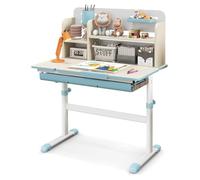 GOPLUS Escritorio de Estudio Infantil Multifuncional con Escritorio Inclinable, Mesa de Estudio para Niños Altura Ajustable, Cajón Extraíble, Soporte para Libros, para Niños de 3-12 Años (Azul)
