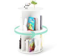 GOPLUS Estantería Giratoria, Linda Librería Infantil de 2 Niveles con Sujetalibros de Conejo/Oso y 8 Compartimentos, Estante de Libros de Piso de 65 cm Giratorio de 360° para Habitación (Blanco)