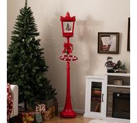 GOPLUS Farola de Navidad Musical de 185 cm, Decoraciones Navidad con Luces LED Blancas Cálidas, Base Rellenable, Farolillo Luminoso Bola de Nieve para Casa, Jardín y Porche (Lazo y Corona)