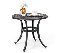 GOPLUS Mesa Jardin Exterior Retro de Aluminio Fundido, Mesa Auxiliar Redonda para Exteriores 60 x 53 CM, Mesas de Café con Marco de Metal para Patio Terraza Porche Balcón Piscina, Carga 50kg (Bronce)