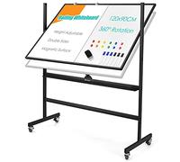 GOPLUS Pizarra Blanca Móvil Magnética de Doble Cara 90 x 120 cm, Caballete Regulable con Ruedas Giratorias, Whiteboard con Marco de Aluminio, Altura Ajustable, Incluye 12 Imanes & 6 Marcador