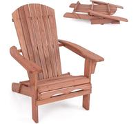 GOPLUS Silla Adirondack Plegable de Madera de Abeto con Respaldo ergonómico | Silla de jardín con amplios reposabrazos, soporta hasta 180 kg, ideal para exteriores, patio y balcón