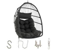 GOPLUS - Sillón colgante de huevo, silla columpio con almohada y cojín suave, silla colgante de ratán PE, diseño plegable para interior, exterior, dormitorio, terraza, jardín, capacidad 150 kg