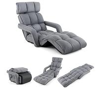 GOPLUS Sillón Relax Reclinable en 6 Posiciones, Sillla Suelo Plegable con Cojín Acolchado, Sofá Orejero Individual para Lectura y Gamer en Dormitorio,196 x 72 x 19.5 cm, Gris (Gris Oscuro)