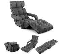 GOPLUS Sillón Relax Reclinable en 6 Posiciones, Sillla Suelo Plegable con Cojín Acolchado, Sofá Orejero Individual para Lectura y Gamer en Dormitorio,196 x 72 x 19.5 cm, Gris (Gris Claro)