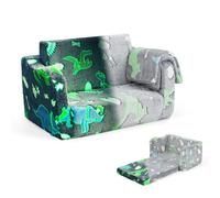 GOPLUS Sofá y Tumbona Plegable 2 en 1 para Niños, Silla con Manta Que Brilla en la Oscuridad, Sofá Cama Reclinable de 3+ Años, Gris Dinosaurio/Arco Iris Unicornio (Gris)