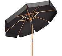 GOPLUS Sombrilla Ø300cm de Madera y Tejido de Poliéster, Parasol Inclinable y Plegable con Protección Solar y Impermeable, Sombrilla de Manivela para Exterior Playa Terraza Jardín Piscina (Gris)