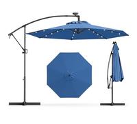 GOPLUS Sombrilla Jardín 300 cm, Sombrilla Terraza Exterior con 8 Costillas, 32 Luces LED Solares, Manivela para Rotación 360°, Inclinable, Protección UV (Azul, 3 M sin Base)