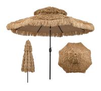 GOPLUS Sombrilla Paja Hawaiana 300 cm, Parasol de Jardin Inclinable con 8 Varillas, Sombrilla Terraza Exterior con Techo Doble para Piscina