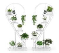 GOPLUS Soporte para Plantas de Metal de 5 Niveles, Estante para Plantas en Forma de Corazón, Juego de 2 Estanterías Creativas con 4 Ganchos para Colgar, para Salón Patio Balcón, 71x30,5x148cm (Blanco)