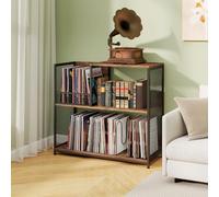GOPLUS Soporte para Tocadiscos de 3 Niveles, Mesa de Almacenamiento de Vinilos con 3 Divisores Extraíbles y Marco de Metal, para Tocadiscos para Sala de Estar, Dormitorio (Marrón rústico)