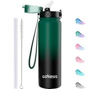 GOPPUS Botella Agua Acero Inoxidable 1L/32oz con Pajita Botellas Aisladas Doble pared Termo Reutilizable al vacío a Prueba Fugas Metal Botella Deportiva Gimnasio Fría para Hombres y Mujeres