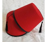 Gorro Fez Redondo de Fieltro, Sombrero Marroquí Color Rojo, Tarboosh, Gorro Fez Otomano, Gorro Turco con Borlas para Cosplay, Artículos para Festivales Red