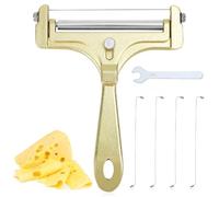 Gosknor 6 Pzs Kit de Cortadora de Queso, Cortador de Queso de Alambre con 4 Alambres Adicionales y Llave Cortador de Queso de Mano Cortador de Mantequilla para Queso en Bloque (Oro Esmerilado)